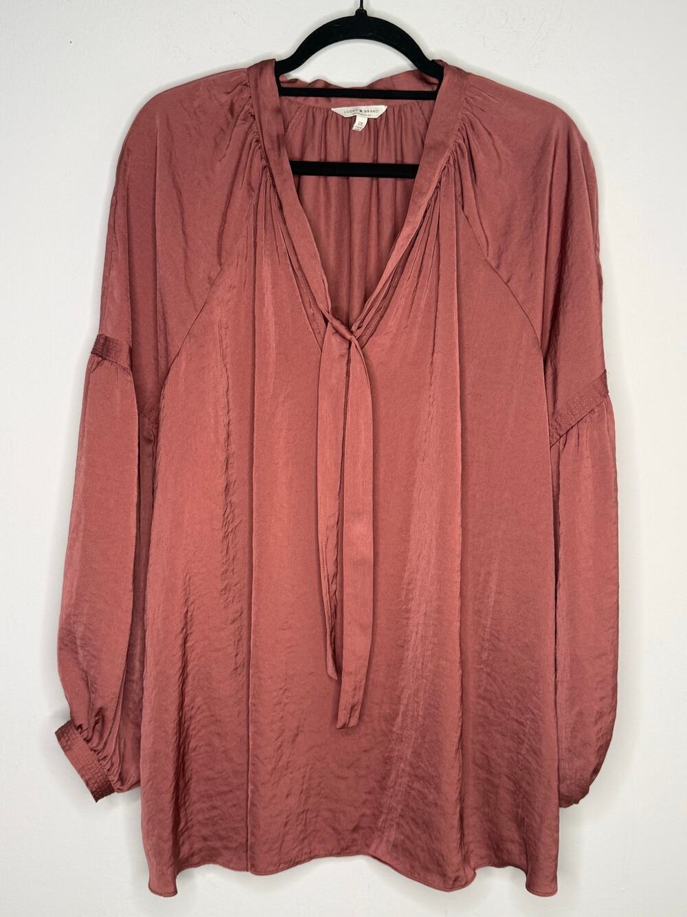 Lucky Brand Rose Jenna Sleeve Notched Collar Tie Front Peasant Blouse 2X Boho